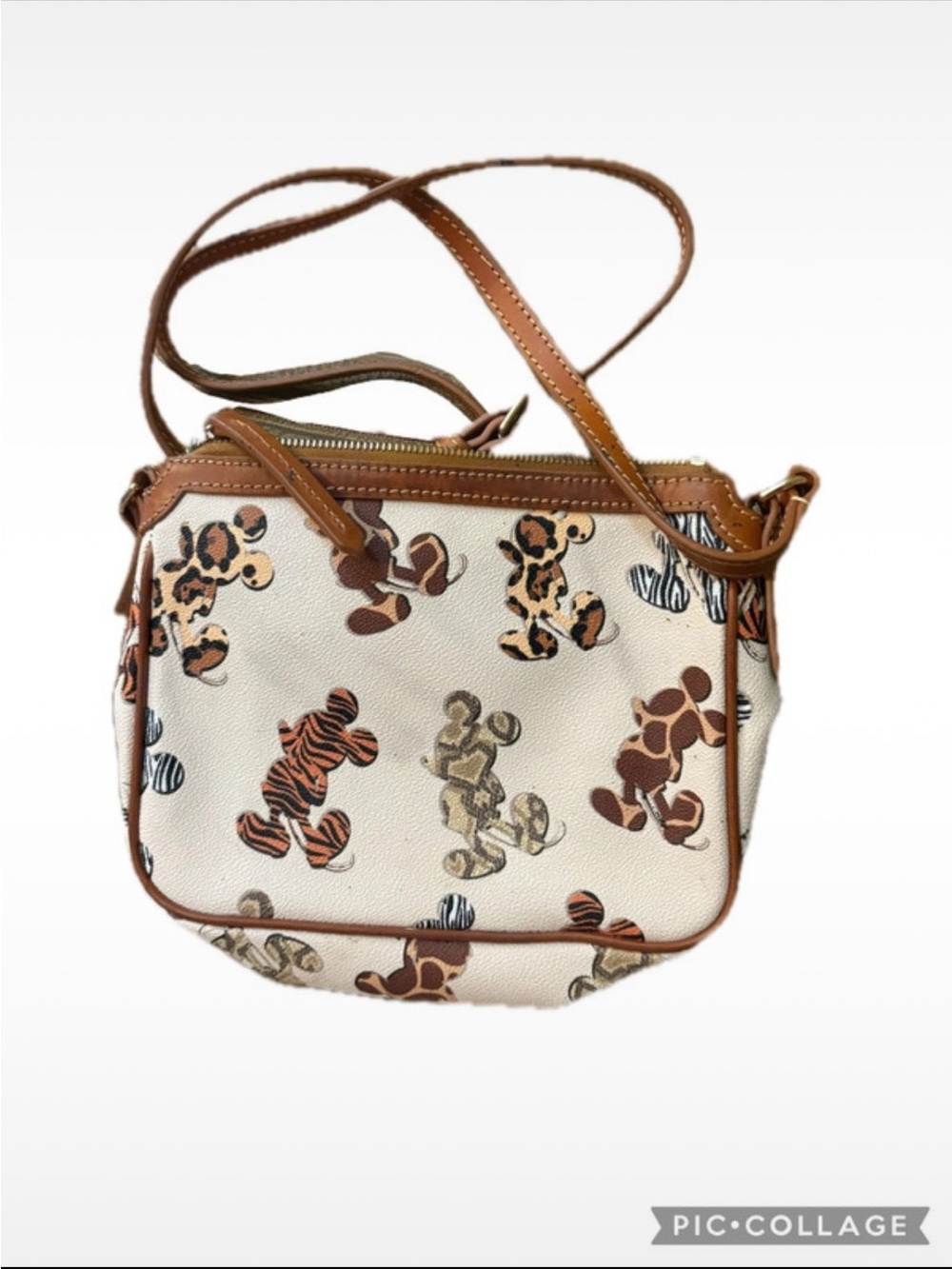 Disney Cream Crossbody Bag with Brown Trim and Animal Print